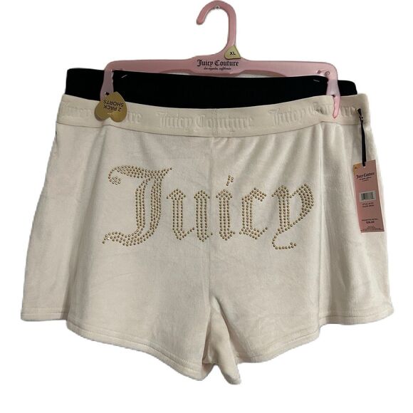 Juicy Couture Other - Juicy Couture Lounge Short Women XL Black Ivory 2 pk Velour Plush Bling Logo NWT